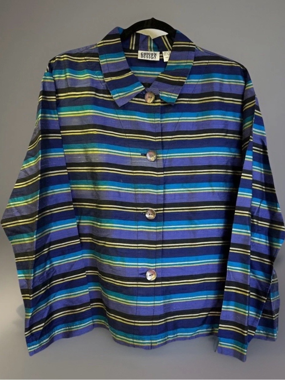 CHICOS DESIGN Silk Black, Indigo, Violet Striped JKT Womens Size 3 (L-XL) EU